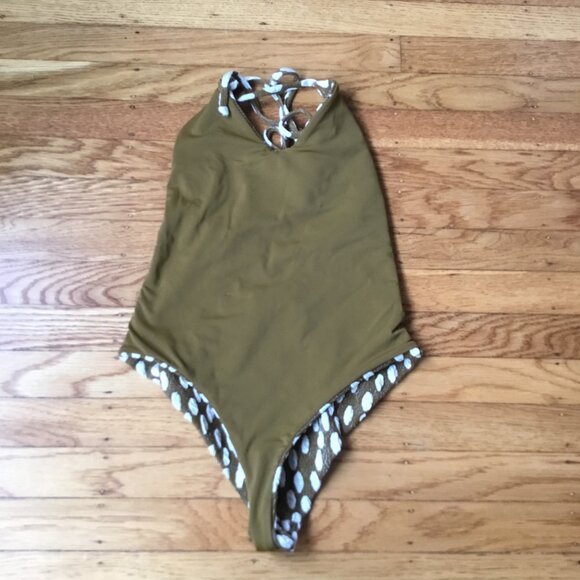 Mara Hoffman Emma Green Rocce/Dot Jacquard One Piece Swimsuit Lace Up Back XS - Picture 6 of 7